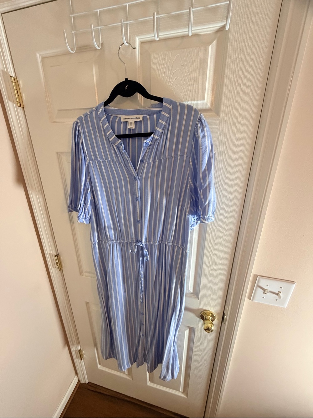 Amazon Essentials Light Blue & White Striped Midi Button-Front Dress